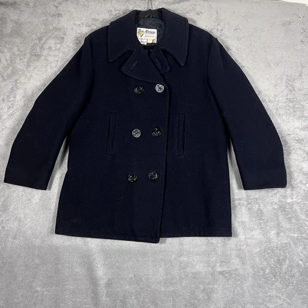 Fox Knapp Mens Vintage Wool Blend Pea Coat Navy Size 20 Classic Military Style